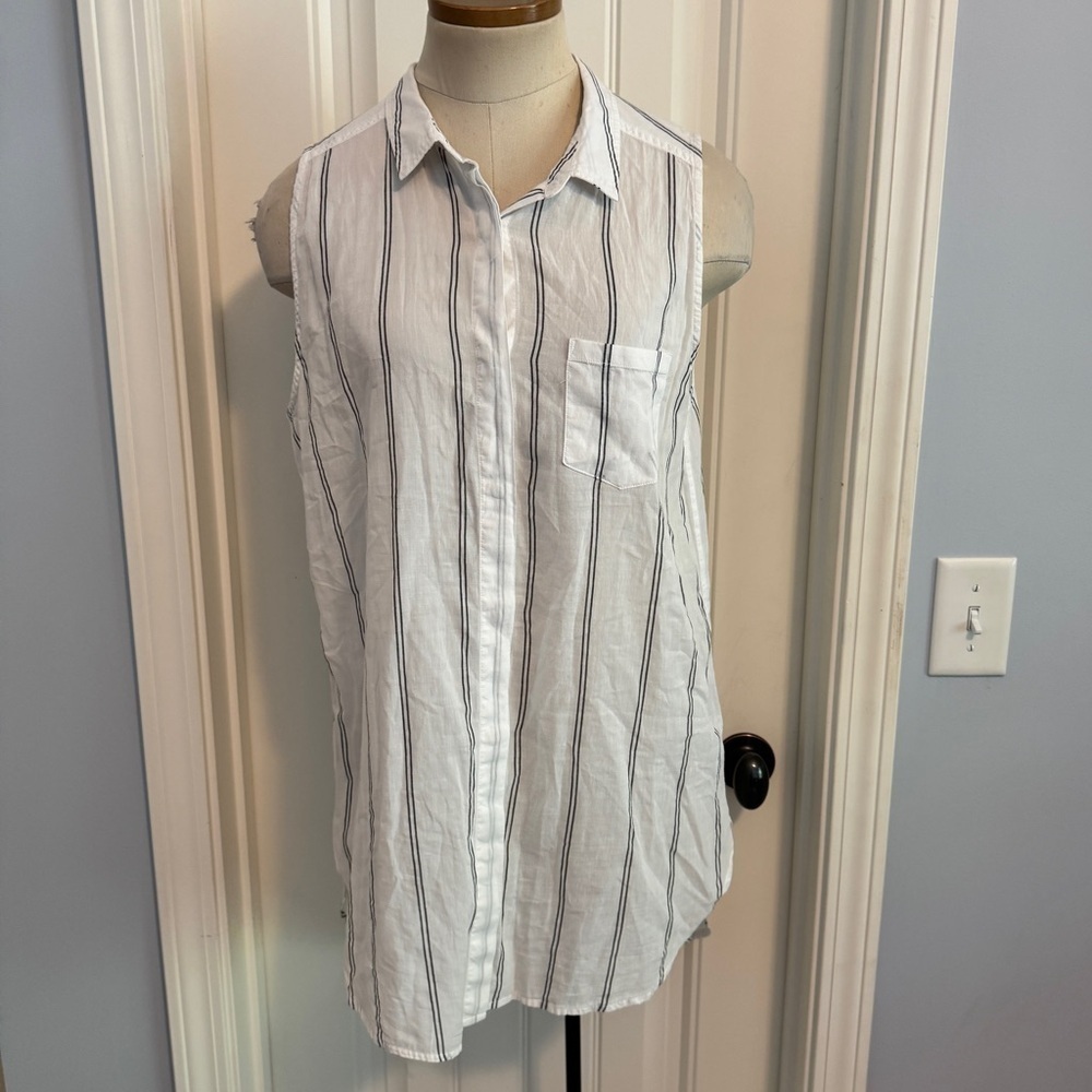 Rails Small Stripe Tunic Top ~ Button Front Sleeveless Minimalist Lagenlook